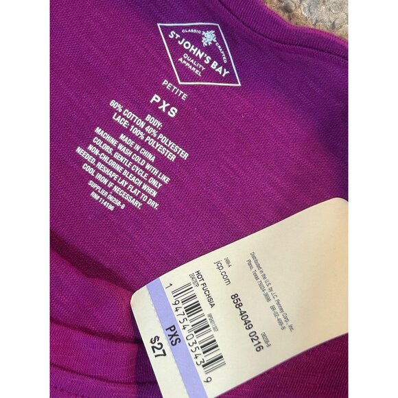 St. Johns Bay Petite PXS Fuchsia Crochet-Trim Short Sleeve Top NWT 1741 - Picture 4 of 6